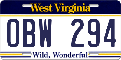 WV license plate OBW294