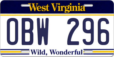 WV license plate OBW296