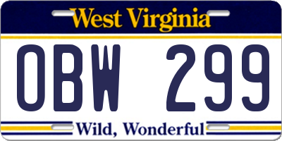 WV license plate OBW299