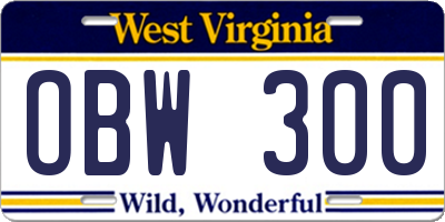 WV license plate OBW300