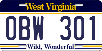 WV license plate OBW301
