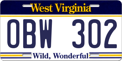 WV license plate OBW302
