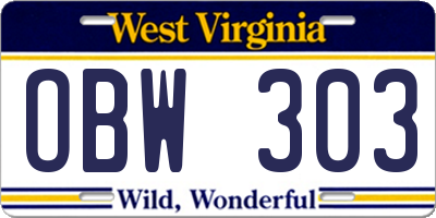 WV license plate OBW303