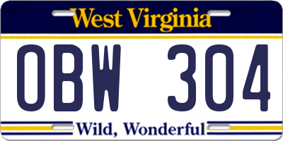 WV license plate OBW304