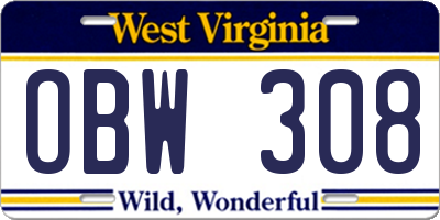 WV license plate OBW308