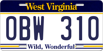 WV license plate OBW310