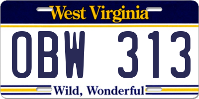 WV license plate OBW313