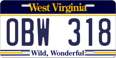WV license plate OBW318