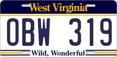 WV license plate OBW319