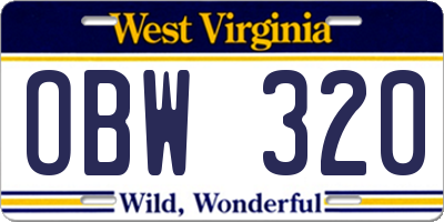 WV license plate OBW320