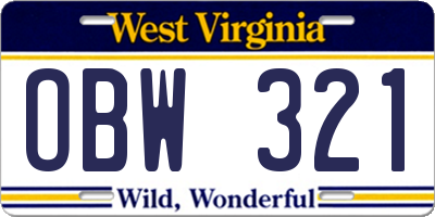 WV license plate OBW321