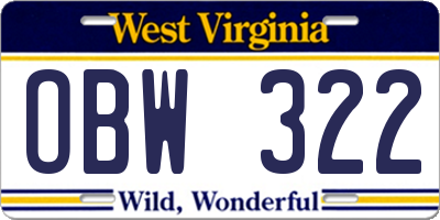 WV license plate OBW322