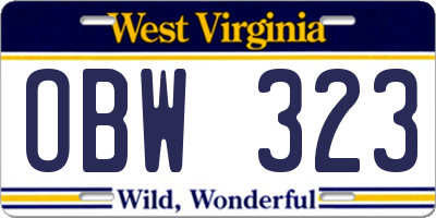 WV license plate OBW323