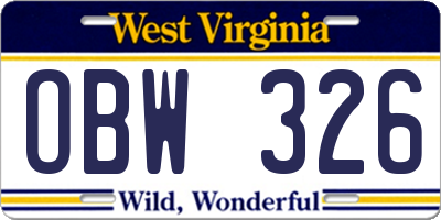 WV license plate OBW326