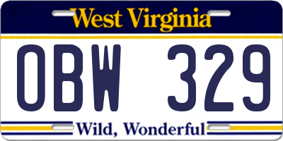 WV license plate OBW329