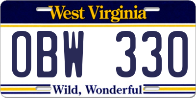 WV license plate OBW330