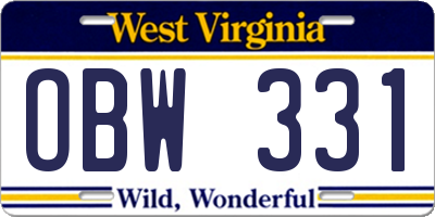 WV license plate OBW331