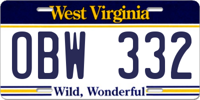 WV license plate OBW332