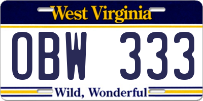 WV license plate OBW333