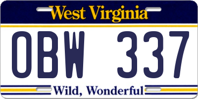WV license plate OBW337