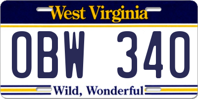 WV license plate OBW340