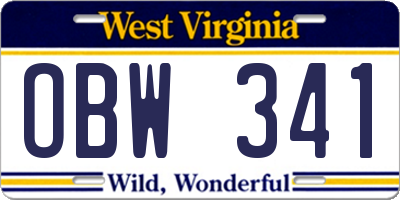 WV license plate OBW341