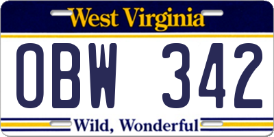 WV license plate OBW342