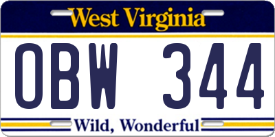 WV license plate OBW344