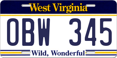 WV license plate OBW345