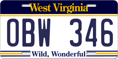 WV license plate OBW346