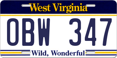 WV license plate OBW347