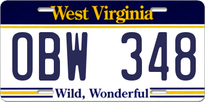 WV license plate OBW348