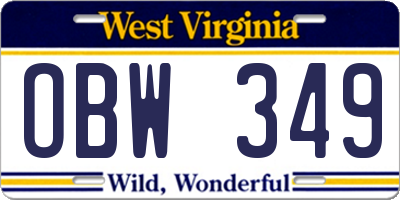 WV license plate OBW349