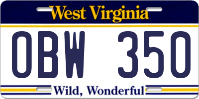 WV license plate OBW350