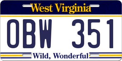 WV license plate OBW351