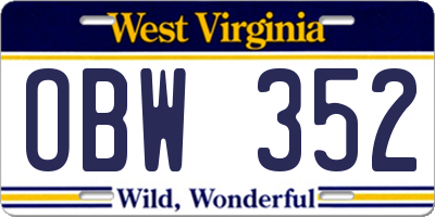 WV license plate OBW352