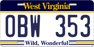 WV license plate OBW353