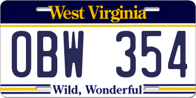 WV license plate OBW354