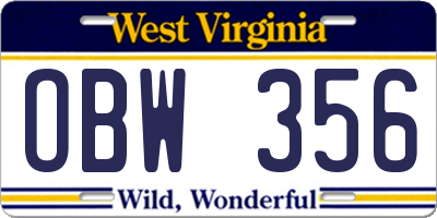 WV license plate OBW356