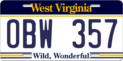 WV license plate OBW357