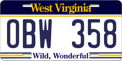 WV license plate OBW358