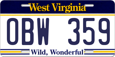 WV license plate OBW359