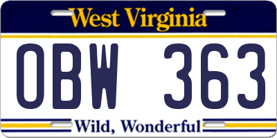 WV license plate OBW363