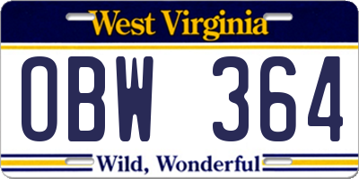 WV license plate OBW364