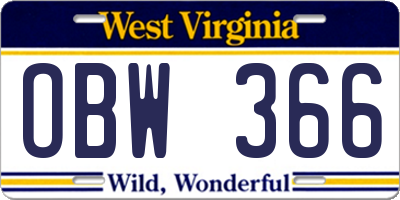 WV license plate OBW366