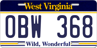 WV license plate OBW368
