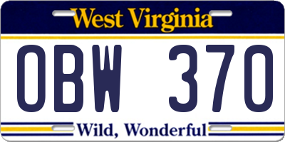 WV license plate OBW370