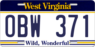 WV license plate OBW371