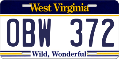 WV license plate OBW372