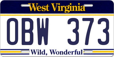 WV license plate OBW373